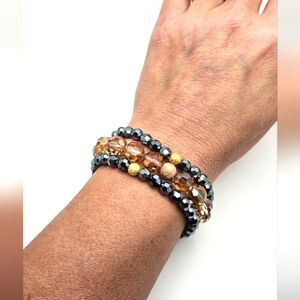 🟢3/$19🟢 Lot of 3 Crystal Glass Beaded Bracelets Stretchy 1 Size Fits All